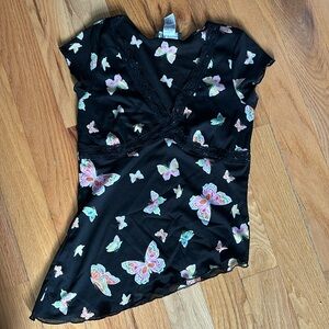 3/$20 Y2K Self Esteem Asymmetrical Babydoll shirt Butterfly print sz Med